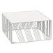 A white metal rack with a grid pattern on the surface.