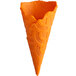 An orange ice cream cone with a pattern on it.
