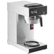 An Avantco automatic coffee maker with a stainless steel base and black accents.
