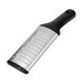 An OXO stainless steel handheld grater with a black non-slip handle.