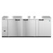 A white rectangular stainless steel Hoshizaki back bar refrigerator with three doors.