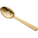 An American Metalcraft 10" hammered gold slotted serving spoon with a handle.