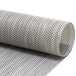 A roll of gray mesh woven vinyl fabric.
