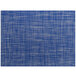 A blue woven vinyl rectangle placemat with a blue and white mesh border.