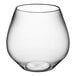 A clear plastic stemless wine glass with a clear rim.