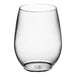 A Visions clear plastic stemless wine glass.