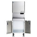 A stainless steel Hoshizaki ice maker and water dispenser with two doors open.