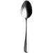 A Sola stainless steel dessert spoon with a vintage silver handle and a black spoon.