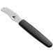 A Mercer Culinary stainless steel citrus peeler/zester with a black handle and silver blade.