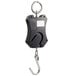 An AvaWeigh digital hanging scale with a black and white hook.