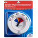 A Comark white circular thermometer in a package with a red, black, and blue label.