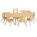 A Jonti-Craft wooden horseshoe table with adjustable legs and chairs around it.