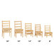A row of Jonti-Craft wooden Children's Ladderback chairs in three different sizes.