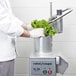 A chef using a Robot Coupe food processor to chop lettuce.