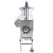A stainless steel Robot Coupe CL55 food processor with a metal stand and wheels.