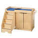 A Jonti-Craft wooden changing table with paper roll dispenser and safety strap.