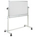 A Flash Furniture whiteboard on a mobile stand with a silver frame.