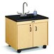 A Jonti-Craft mobile clean hands helper with a plastic sink and cabinet on wheels.