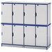 A blue and gray Rainbow Accents double stack locker with eight doors.