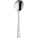 An Amefa stainless steel bouillon spoon with a long handle and a white background.