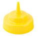 A Tablecraft yellow plastic widemouth cap with a cone tip.