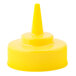 A Tablecraft yellow plastic cone tip cap with a yellow top.