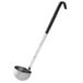 A Vollrath stainless steel ladle with a black handle.