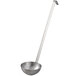 A Vollrath stainless steel ladle with a long white handle and a metal bowl.