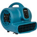 A blue XPOWER air blower with black knobs and outlets.