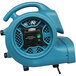 A blue XPOWER air mover with a black handle and green switch.
