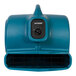 A blue air blower with a black handle.