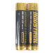 Two batteries with yellow and black wrappers.