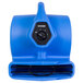 A close-up of a blue XPOWER Freshen Aire air mover with a black knob and refillable scent cartridge.