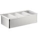 An American Metalcraft stainless steel condiment bar with four compartments.