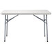A speckled grey rectangular National Public Seating plastic folding table with metal legs.