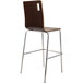 A National Public Seating Bushwick bar height cafe chair with a metal frame and wooden seat.