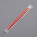 A red pointed Choice straw in plastic wrap.
