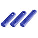 Three blue silicone pan handle sleeves.