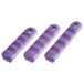A group of purple silicone pan handle sleeves on a white background.