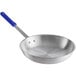 A Choice aluminum frying pan with a blue silicone handle.