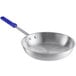 A Choice aluminum frying pan with a blue silicone handle.