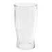 A clear plastic pint glass with a white background.