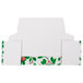 A white rectangular candy box with green and white holly designs.