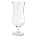 A Front of the House Drinkwise clear plastic hurricane glass with a stem.