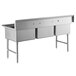 A Regency stainless steel 3 compartment sink with stainless steel legs and cross bracing.