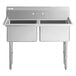 A Regency stainless steel two compartment sink with stainless steel legs and cross bracing.