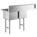 A Regency stainless steel two compartment sink with stainless steel legs and cross bracing with a left drainboard.