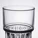 A close up of a Libbey Everest short stackable beverage glass with a pattern on it.
