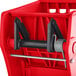 A red plastic Lavex mop bucket with a black metal side press wringer.