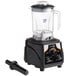 A black AvaMix commercial blender on a counter with a clear Tritan container.